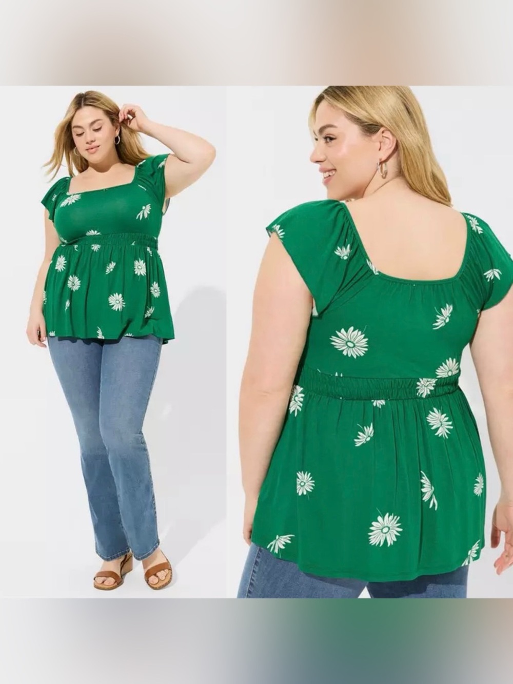 torrid Green Floral Square-Neck Babydoll Top